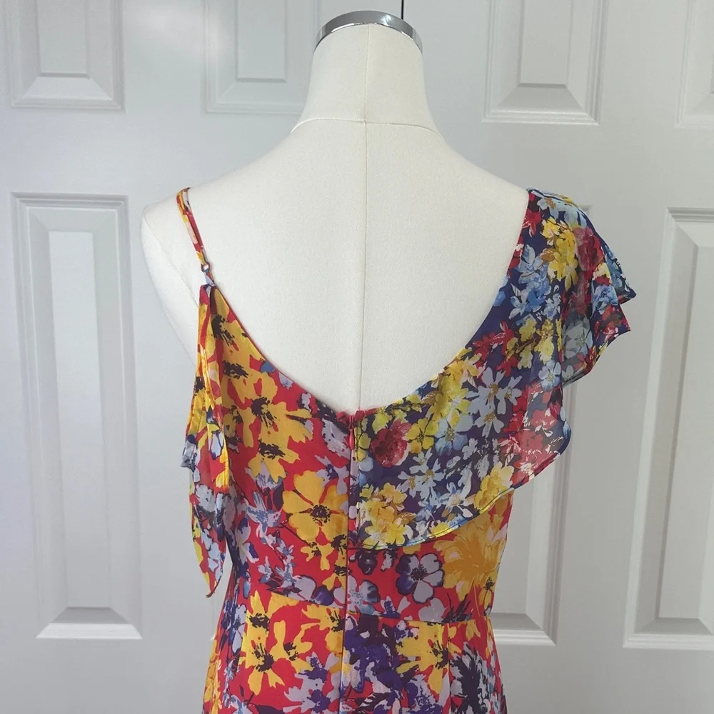 Lulus Ruby Red One Shoulder Boho Wedding Guest Floral Vacation Maxi Dress Size M - Picture 10 of 17